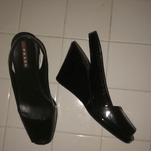 Black Prada Peep Toe Wedges **AUTHENTIC**